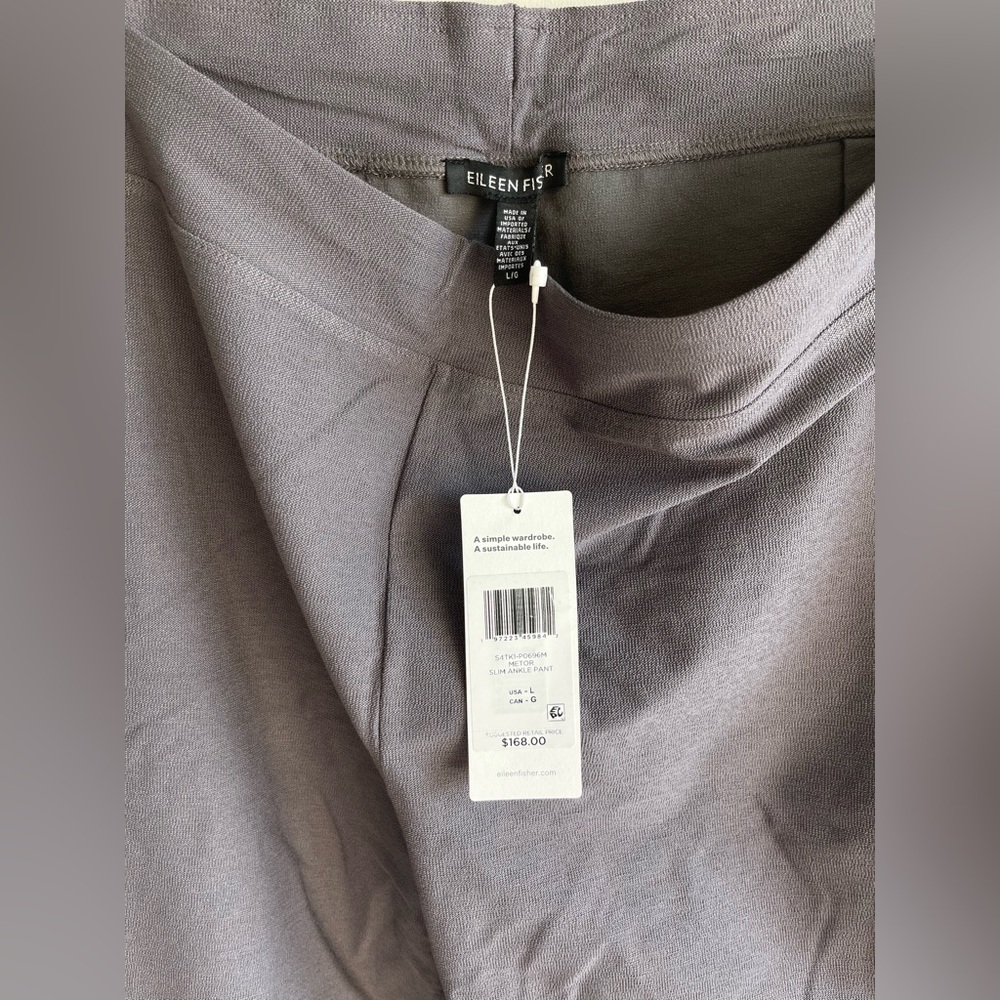 Eileen Fisher Slim Fit, Ankle Length Washable Stretch Crepe Pant in Meteor - Picture 4 of 6